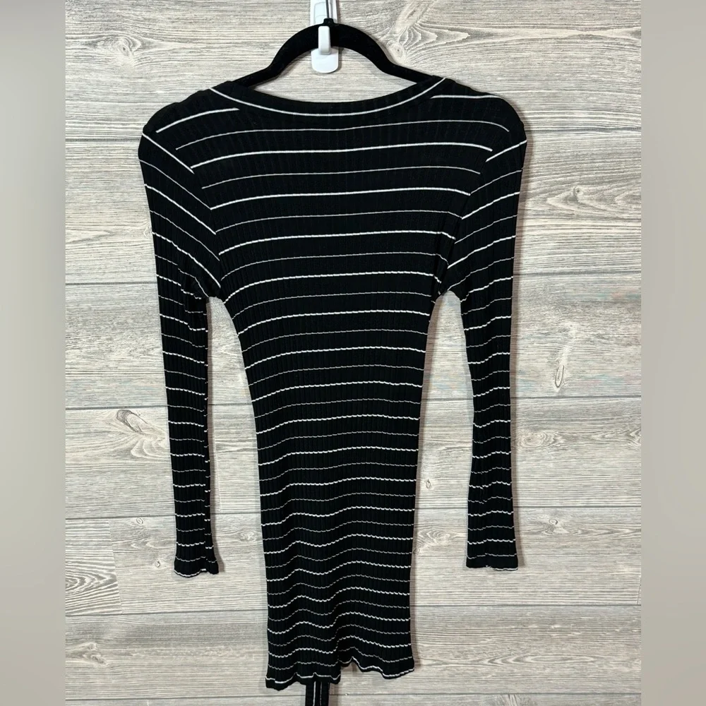 Every Black with White Stripe Ribbed Bodycon Tie-Wrap Dress Size Medium Mini - Picture 7 of 8